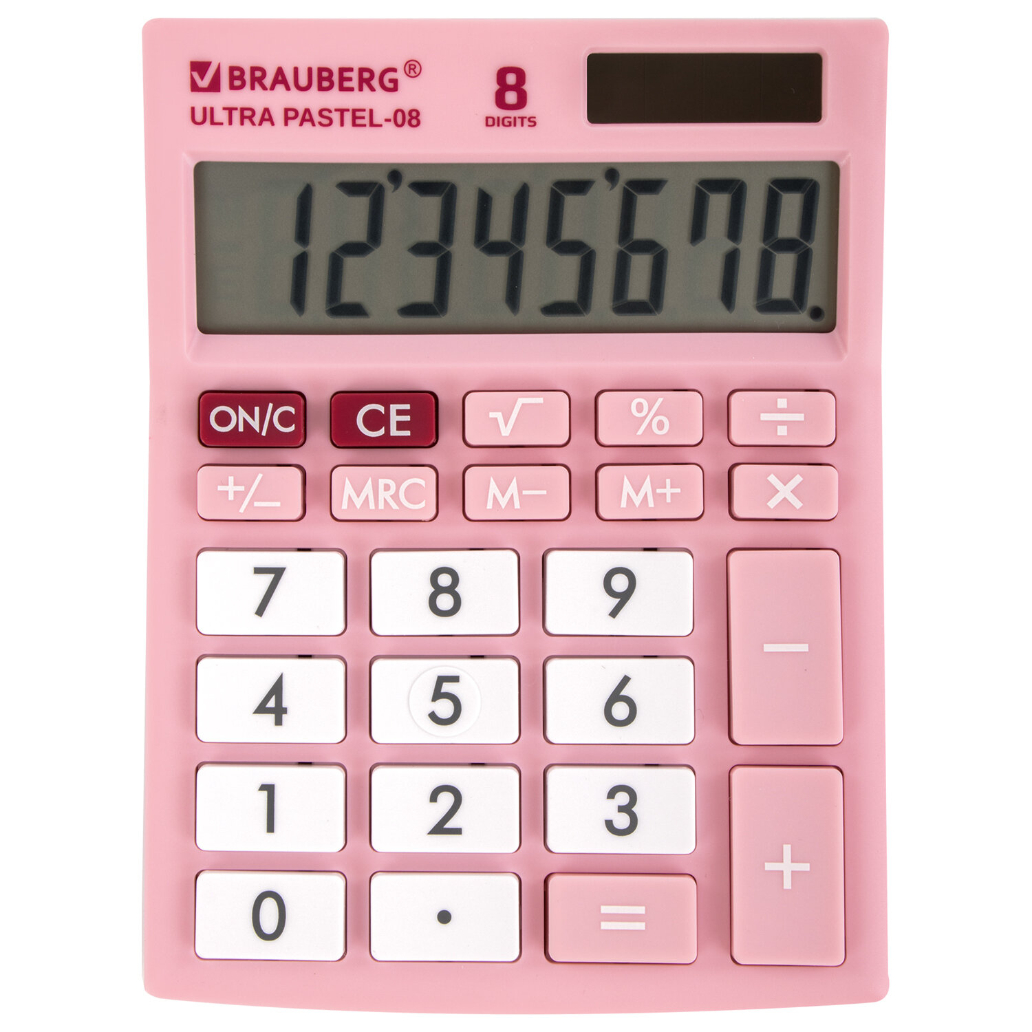Калькулятор настольный BRAUBERG Ultra PASTEL-08-PK, 8-разрядный, однострочный экран, розовый (250514)