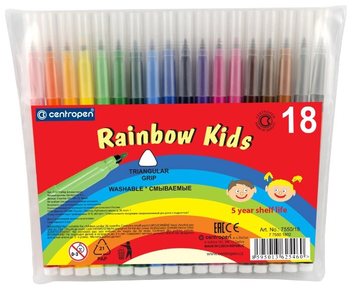 

Фломастеры Centropen Rainbow Kids, 18 шт. (7550/18ET), Rainbow Kids