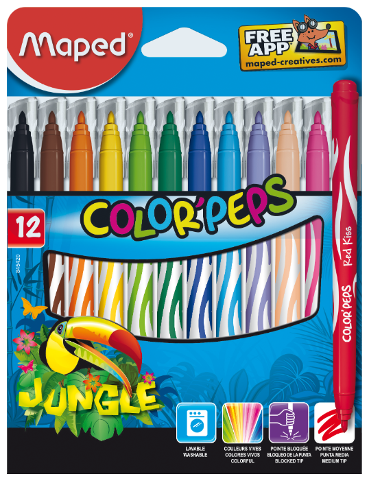 

Фломастеры Maped Color Peps Jungle, 12 шт. (845420), Зеленый;красный;синий, Color Peps Jungle
