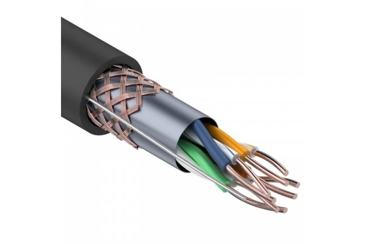 Витая пара SSTP кат.5e, 2 пары, CU, 305м., внешний, одножильный, черный, REXANT (01-0344)