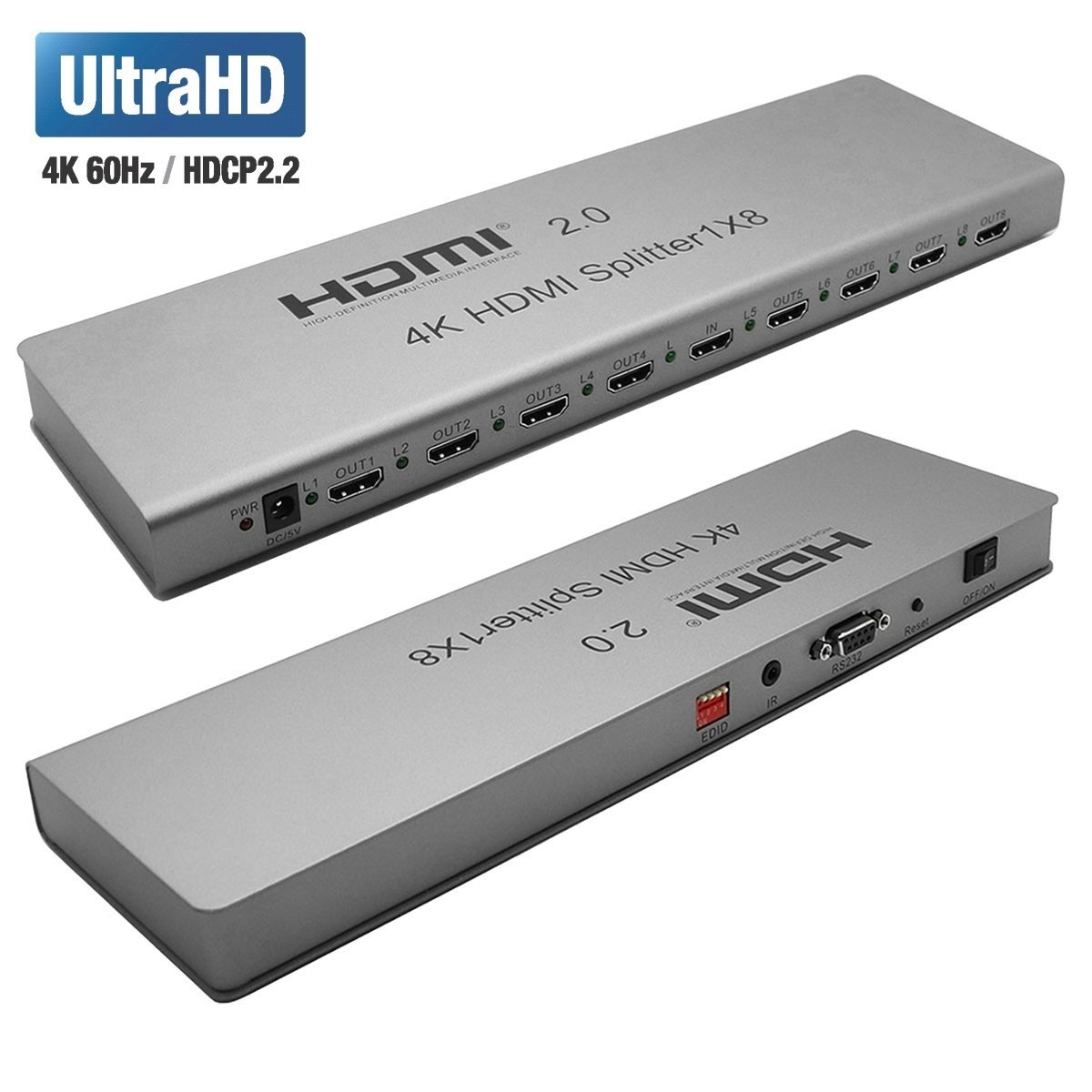 Разветвитель HDMI(19F)-8xHDMI(19F) 4K, серебристый ORIENT HSP0108H (30467)