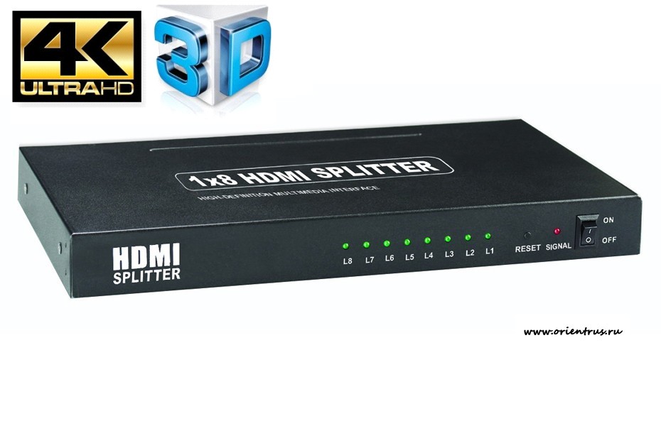 Разветвитель HDMI19F-8xHDMI19F 4K черный ORIENT HSP0108H 29987 6600₽