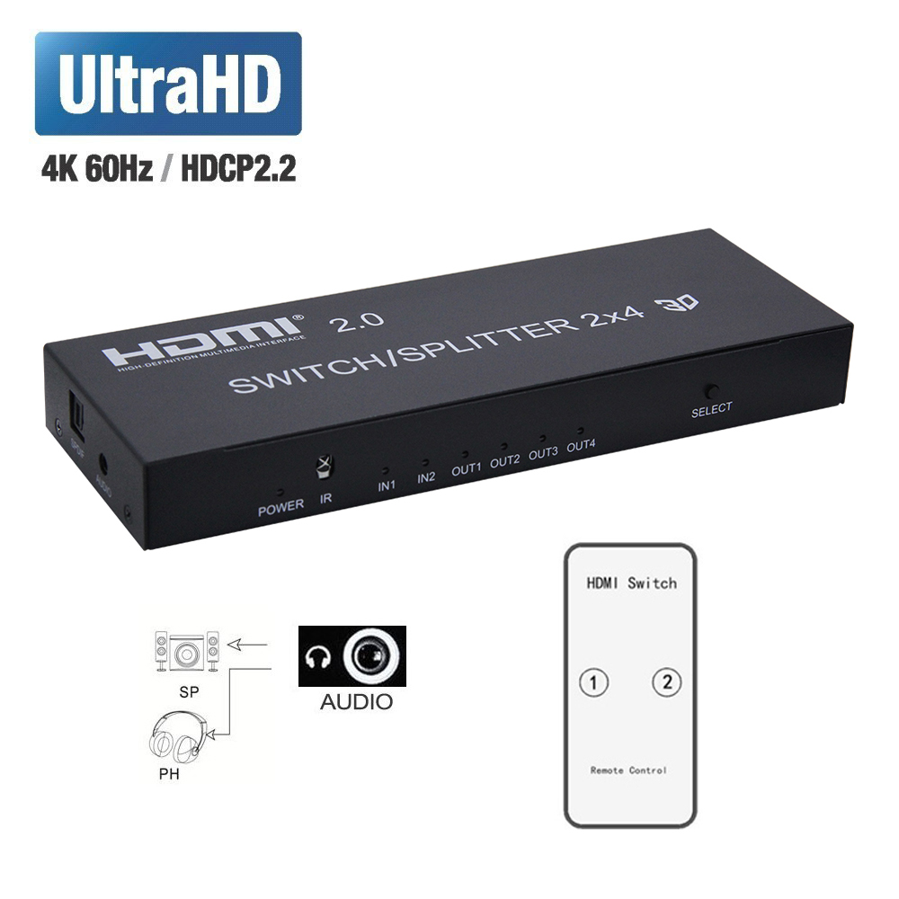 

Разветвитель 2xHDMI(19F)-4xHDMI(19F) 4K, черный ORIENT HSP0204H-2.0 (30957), HSP0204H-2.0