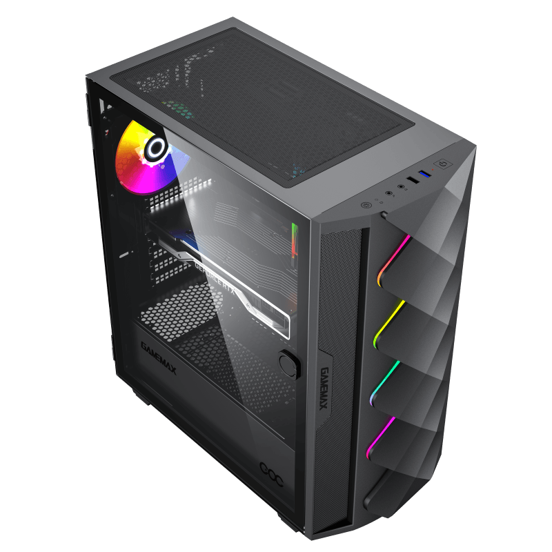 Корпус GameMax Diamond COC, EATX, Midi-Tower, USB 3.1, RGB подсветка, черный, без БП