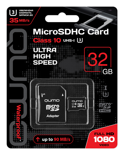 Карта памяти 32Gb microSDHC Qumo Class 10 UHS-I U3 адаптер 40000₽