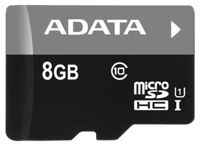 Карта памяти 8Gb microSDHC ADATA Class 10 UHS-I + адаптер (AUSDH8GUICL10-RA1)