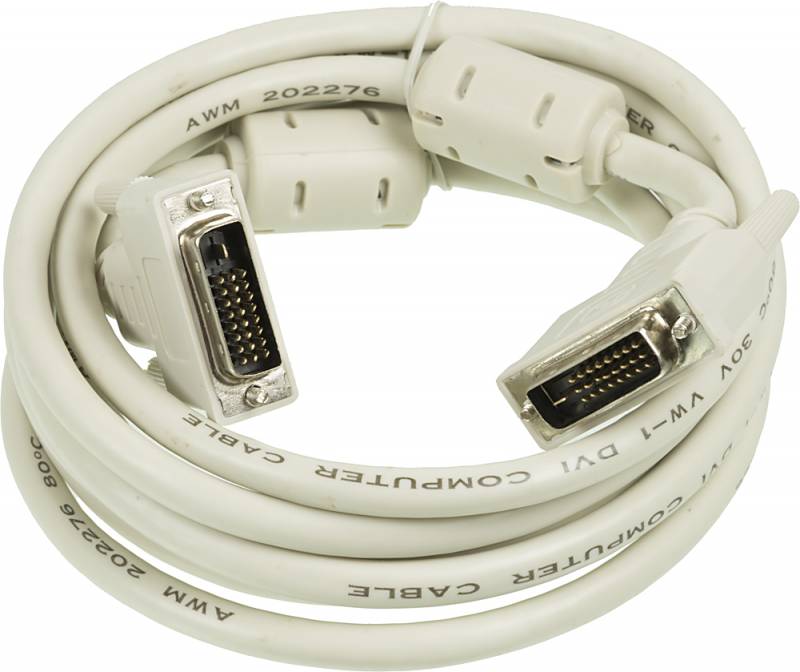 

Кабель DVI-D(25M)-DVI-D(25M) Dual Link, ферритовый фильтр, 3 м, серый Ningbo (RD-DVI -3-BR)