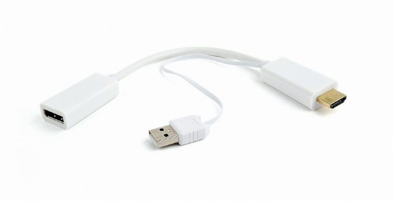 Конвертер Cablexpert, HDMI(M)/USB 2.0(AM)-DisplayPort(F), белый