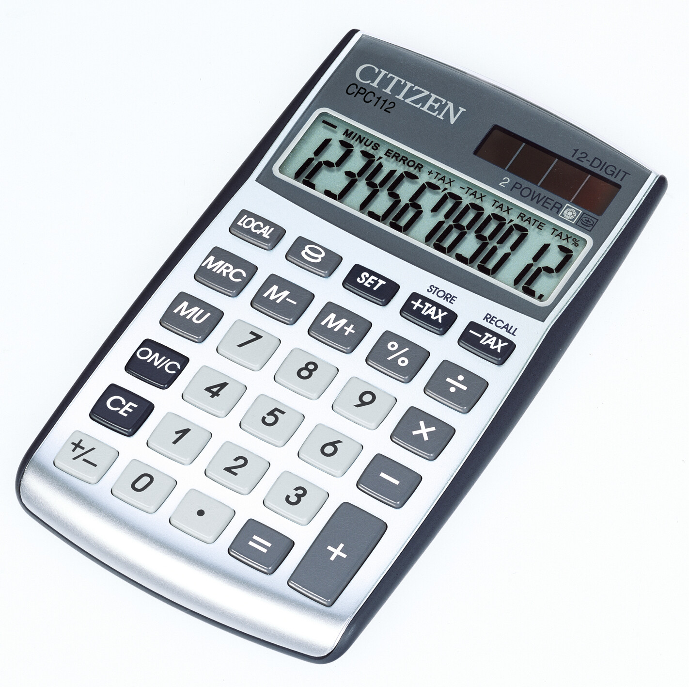 

Калькулятор карманный Citizen DesignLine CPC-112WB, 12-разрядный, однострочный экран, серебристый, CPC-112WB