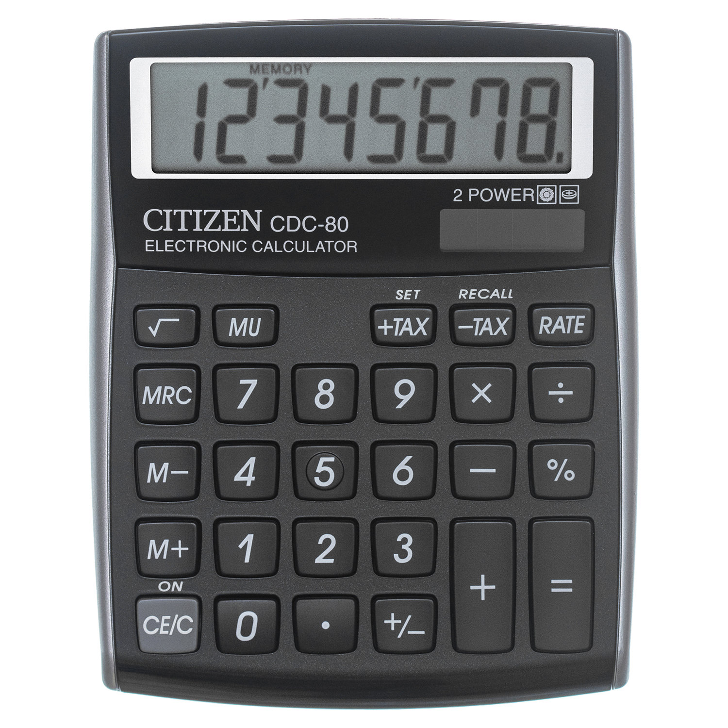 

Калькулятор настольный Citizen DesignLine CDC-80BKWB, 8-разрядный, однострочный экран, черный, CDC-80BKWB