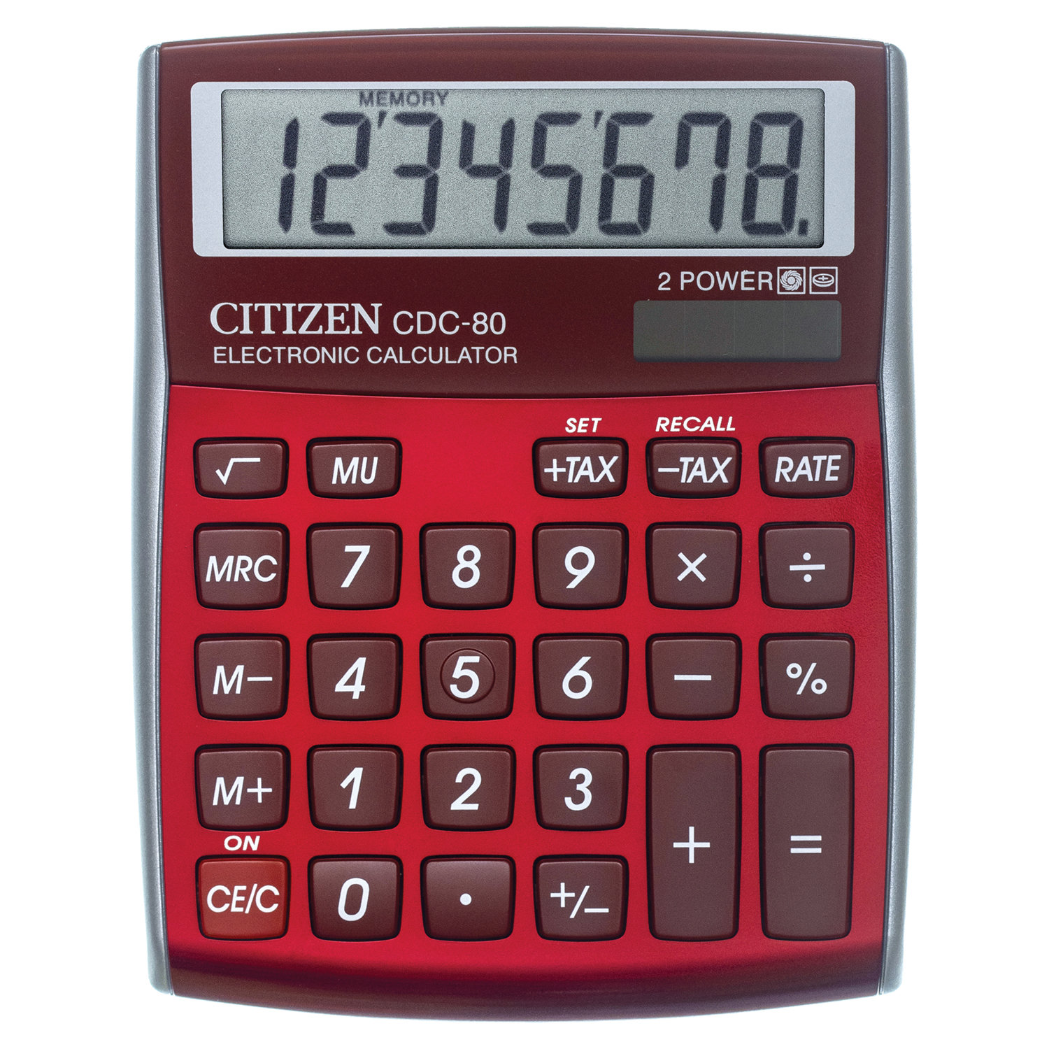 

Калькулятор настольный Citizen DesignLine CDC-80RDWB, 8-разрядный, однострочный экран, бургунди, CDC-80RDWB