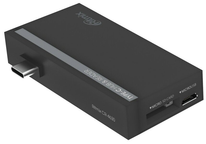 

Концентратор Ritmix CR-4630, 1xUSB 2.0, MicroUSB, SD, 2x MicroSD, HDMI, черный, CR-4630
