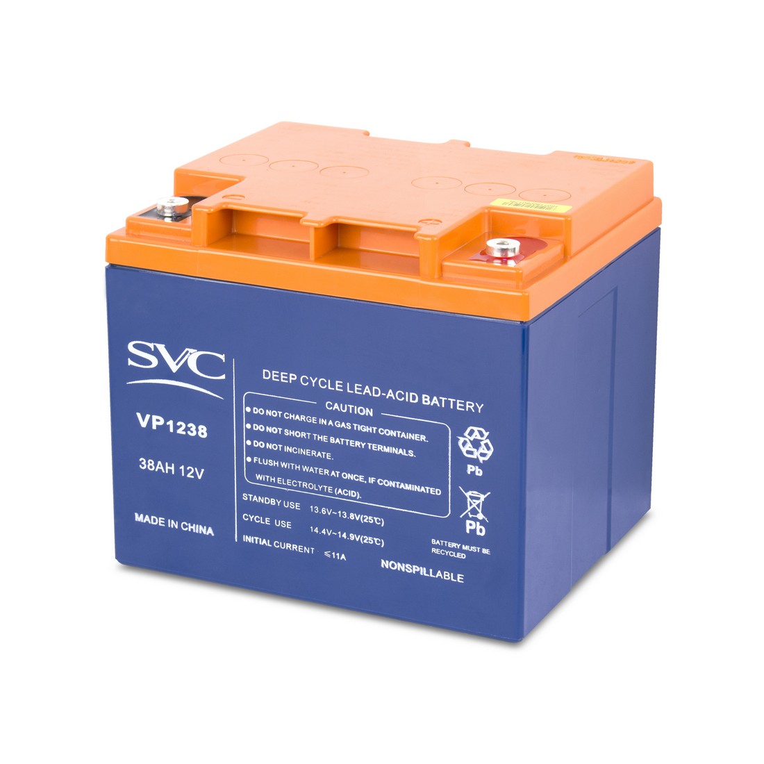 

Аккумуляторная батарея SVC, 12V, 38Ah (VP1238), Синий/оранжевый, 0