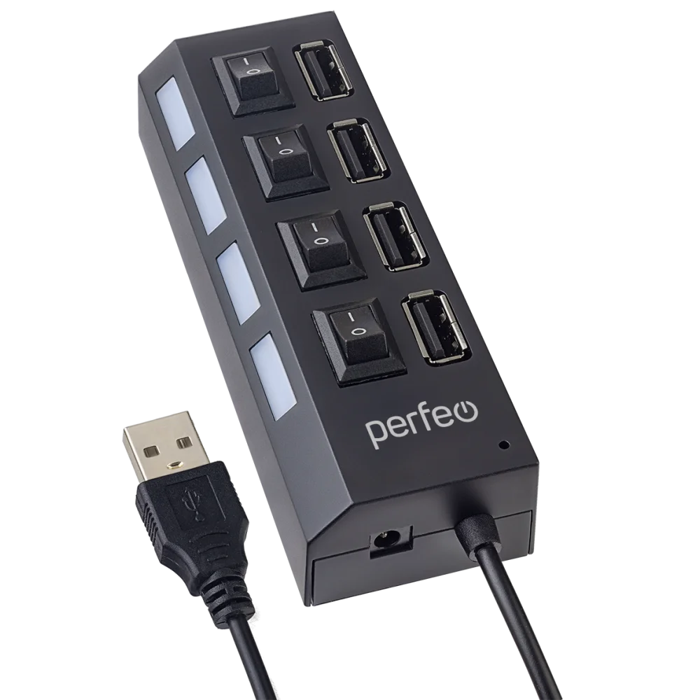 

Концентратор Perfeo PF-H030 Black, 4xUSB 2.0, черный + Выключатели для каждого разъёма (PF_C3220), PF-H030 Black