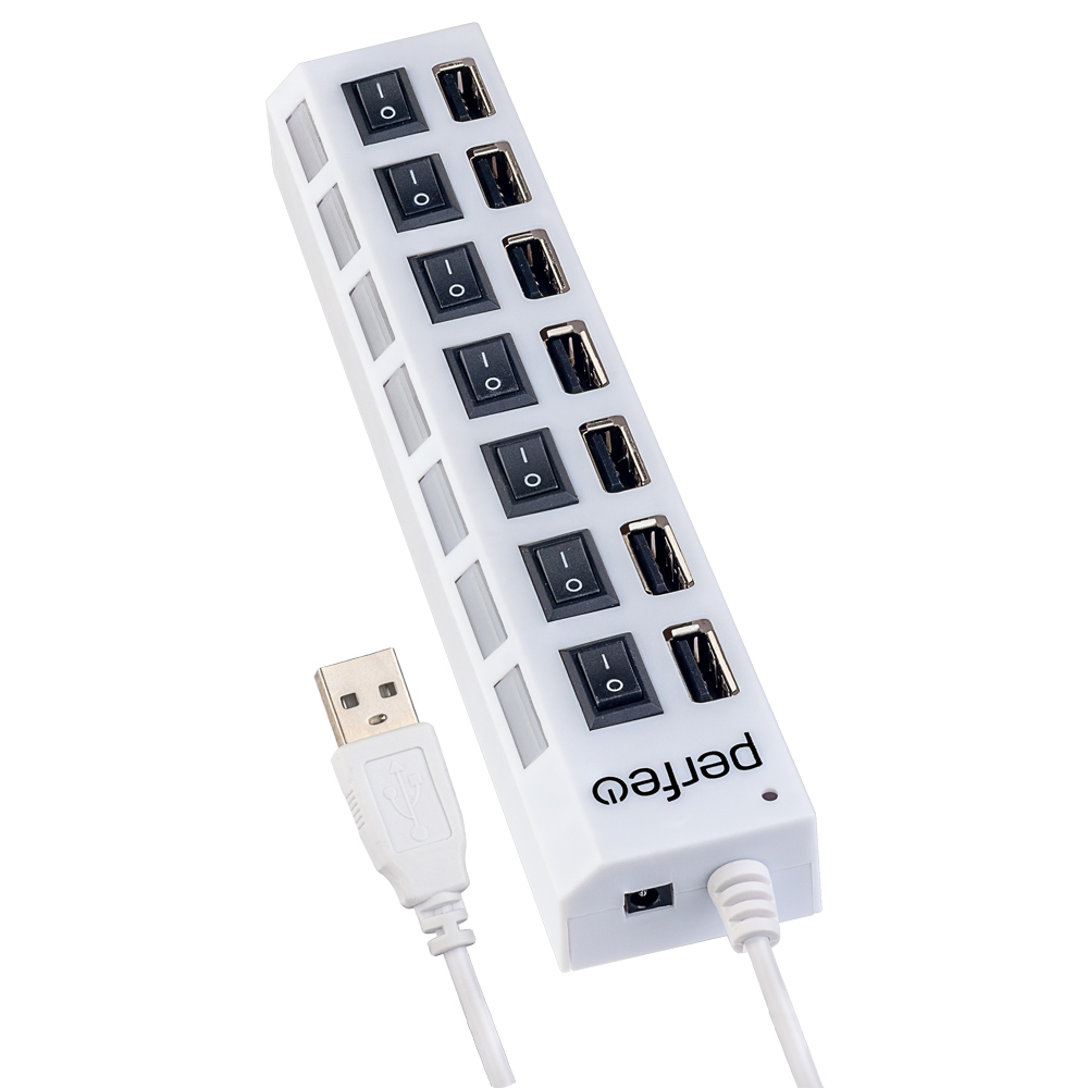 

Концентратор Perfeo PF-H033 White, 7xUSB 2.0, белый + Выключатели для каждого разъёма (PF_C3224), PF-H033 White