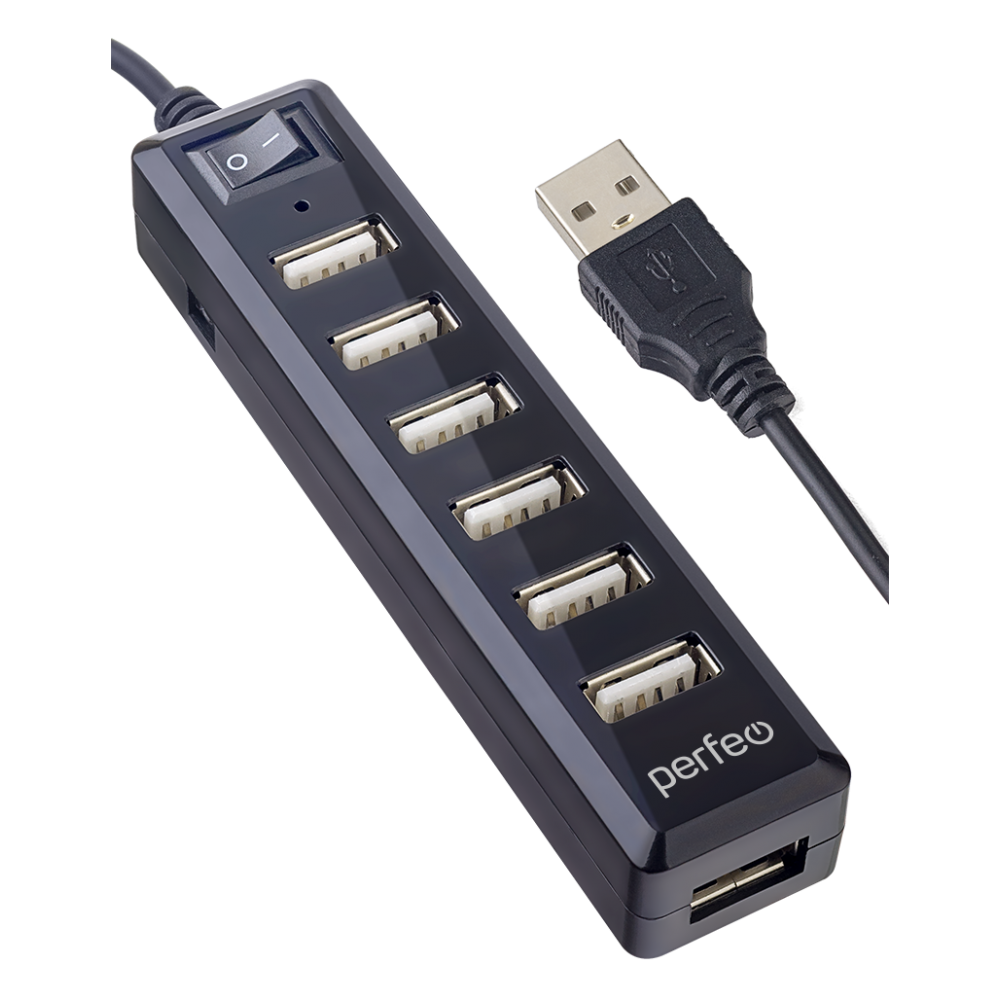 Концентратор Perfeo PF-H034 Black, 7xUSB 2.0, черный + Выключатель (PF_C3225)