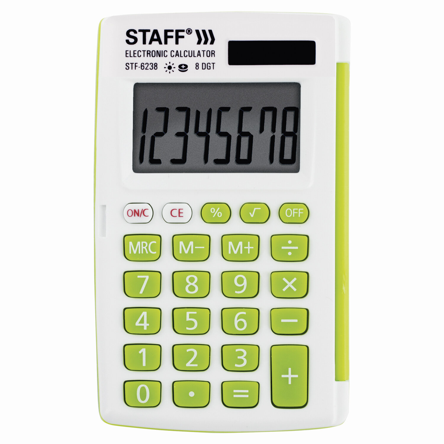 

Калькулятор карманный STAFF STF-6238, 8-разрядный, однострочный экран, белый/зеленый (250283), STF-6238