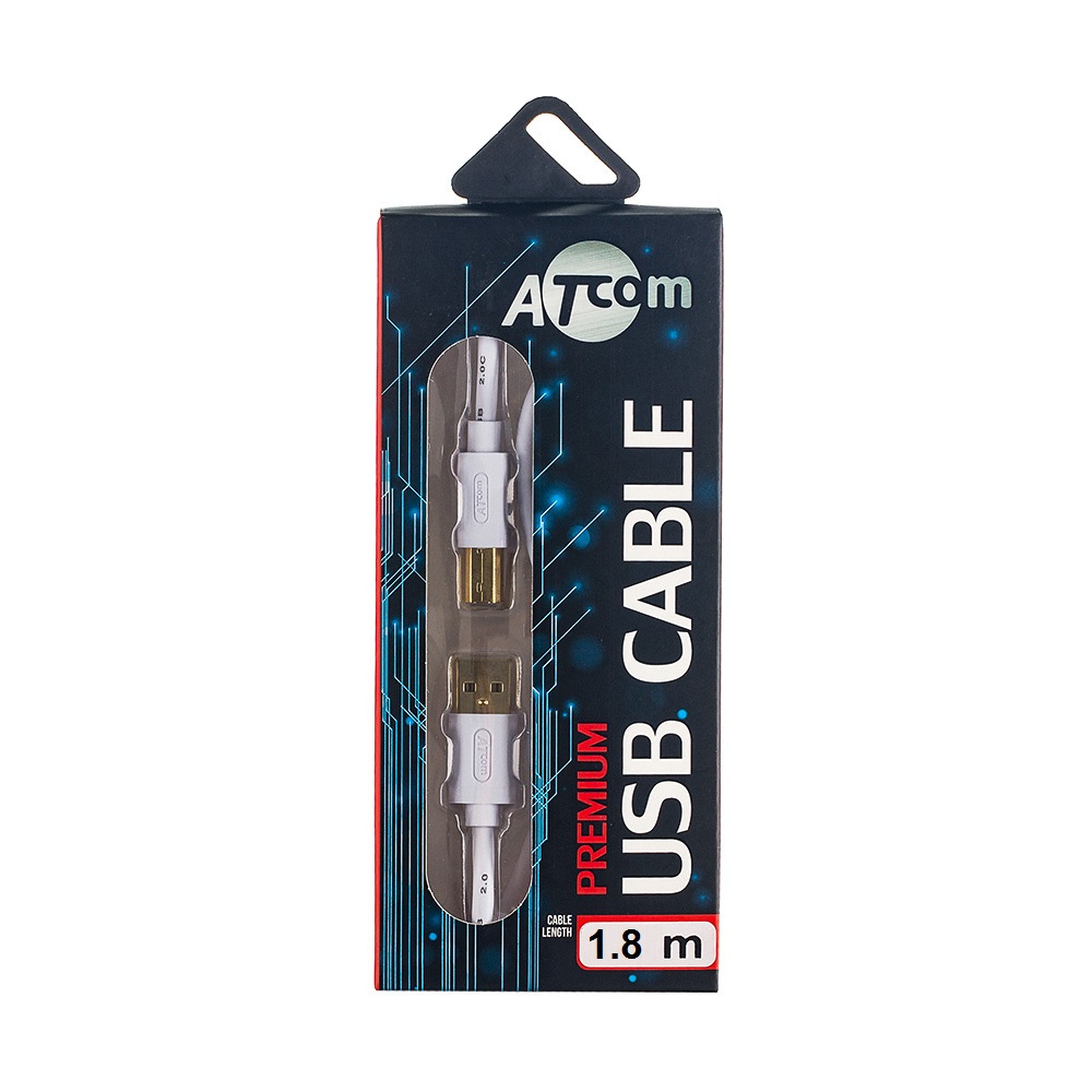 

Кабель USB 2.0(Am)-USB 2.0(Bm), 1.8м, белый ATCOM USB (AT3786), USB