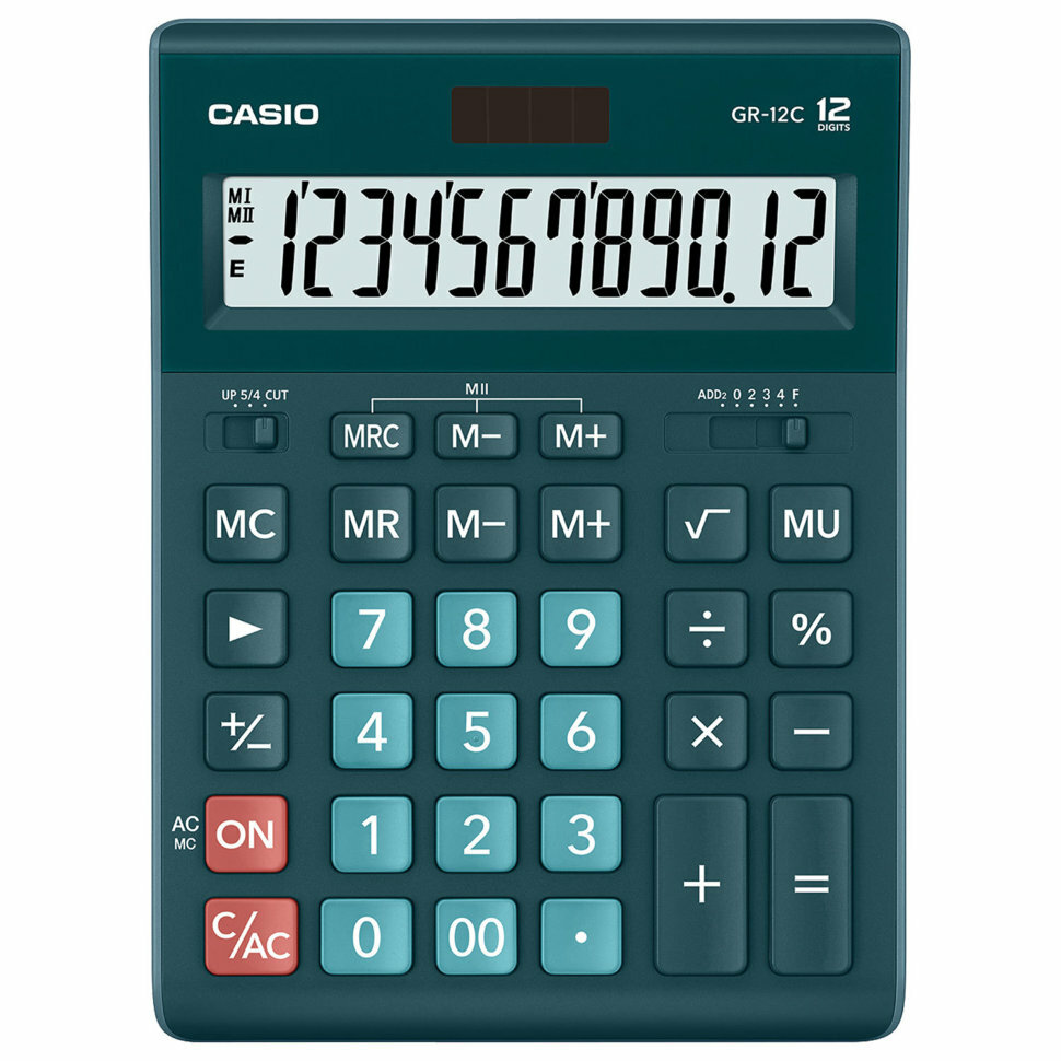 Калькулятор настольный CASIO GR-12С, 12-разрядный, однострочный экран, в ассортименте (GR12C)