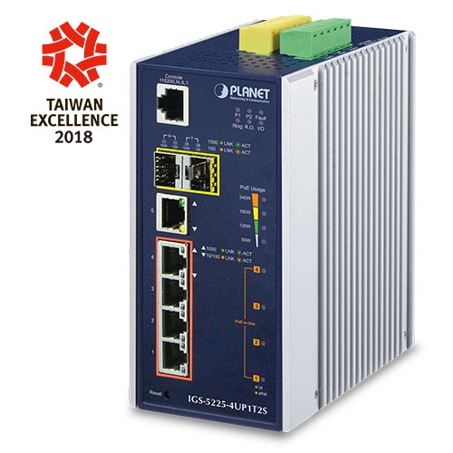 

Коммутатор Planet IGS-5225-4UP1T2S, управляемый, кол-во портов: 5x1 Гбит/с, кол-во SFP/uplink: SFP 2x1 Гбит/с, PoE:4x60 Вт (IGS-5225-4UP1T2S), IGS-5225-4UP1T2S