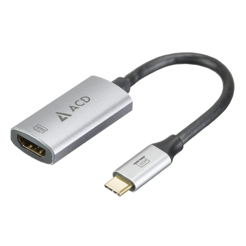 

Кабель-переходник (адаптер) USB Type-C (m)-HDMI(f), экранированный, позолоченные разъемы, черный/серебристый ACD (ACD-CH4K-6AL), 0