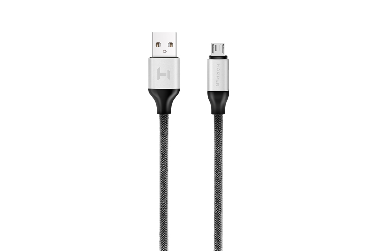 

Кабель Micro USB 2.0(Bm)-USB 2.0(Am), 2A, 1м, серебристый HARPER (BRCH-310)