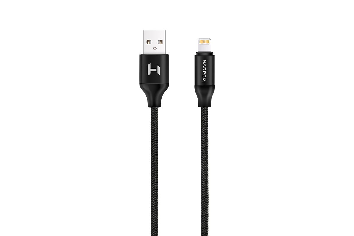 

Кабель Lightning 8-pin-USB, 2A, 1м, черный HARPER (BRCH-510)