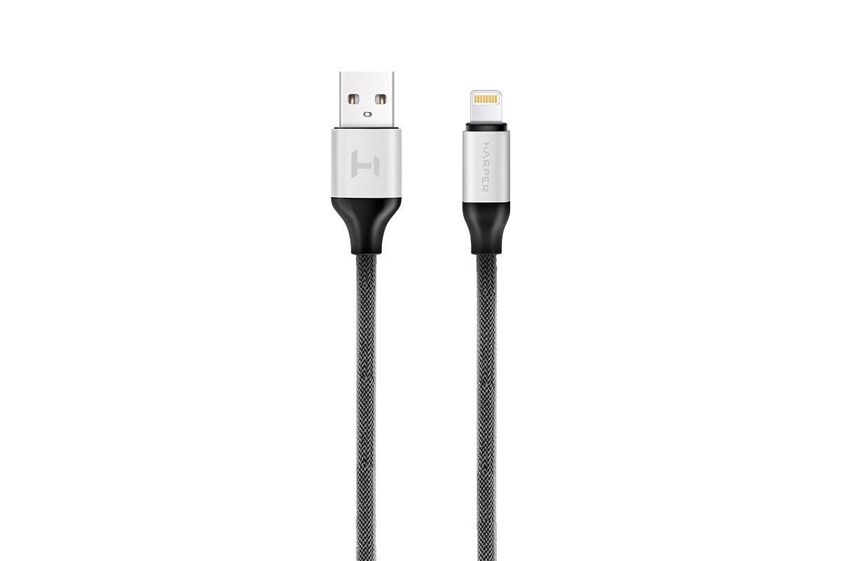 

Кабель Lightning 8-pin(m)-USB 2.0(Am), 2A, 1м, серебристый HARPER (BRCH-510)