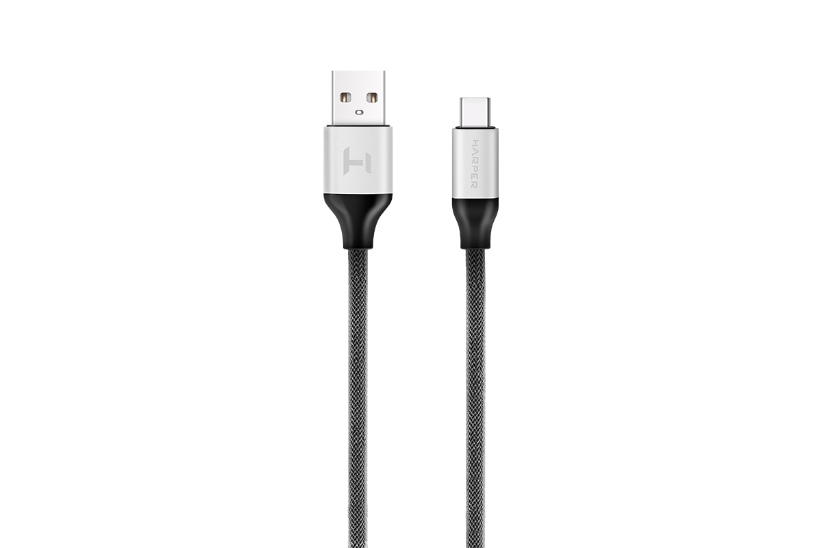 

Кабель USB 2.0 Type-C(m)-USB 2.0(Am), 2A, 1м, серебристый HARPER (BRCH-710)