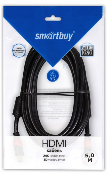 

Кабель HDMI(19M)-HDMI(19M) v2.0 4K, экранированный, 2 м, черный Smartbuy (K-421-100)