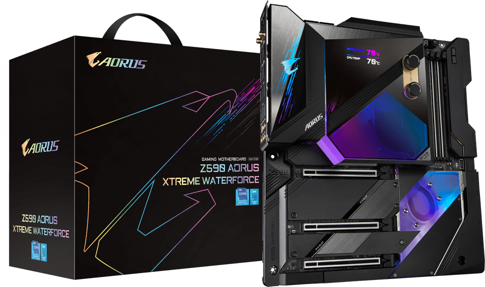 Материнская плата GIGABYTE Z590 AORUS XTREME WATERFORCE, Socket1200, Intel Z590, 4xDDR4, 3PCI-Ex16, 6SATA3, 7.1-ch, 10 Гбит/с, 2500 Мбит/с, 10USB 3.2, 3USB Type-C, HDMI, ATX, Retail