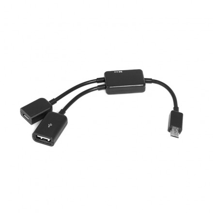 

Кабель-переходник (адаптер) USB+Micro USB-Micro USB, OTG, 2A, 20см, черный KS-IS (KS-333)