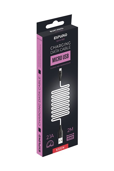 

Кабель Micro USB 2.0(Bm)-USB 2.0(Am), 2.1A, 2м, белый Exployd KEEN (EX-K-1183), 0