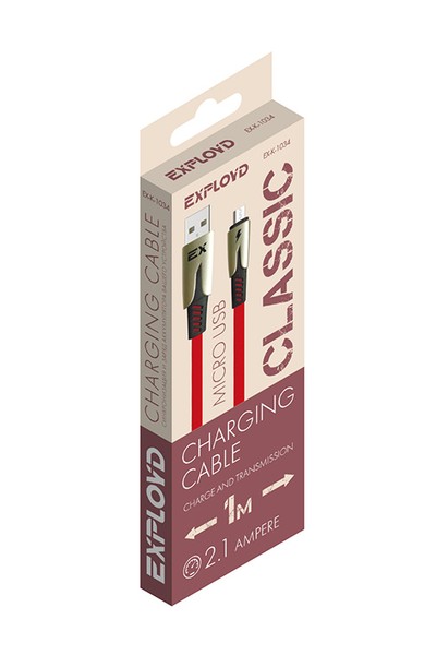 

Кабель Micro USB-USB, 2.1A, 1м, красный Exployd Classic (EX-K-1034)