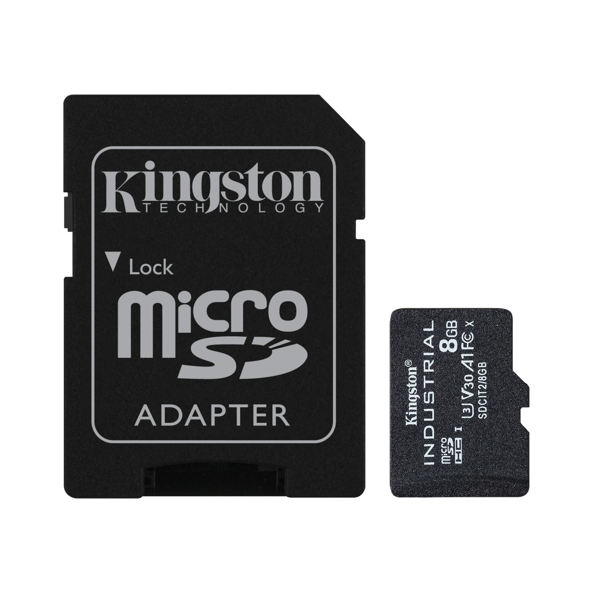 Карта памяти промышленная 8Gb microSDHC Kingston Industrial Class 10 UHS-I U3 V30 A1 адаптер SDCIT28GB 127500₽