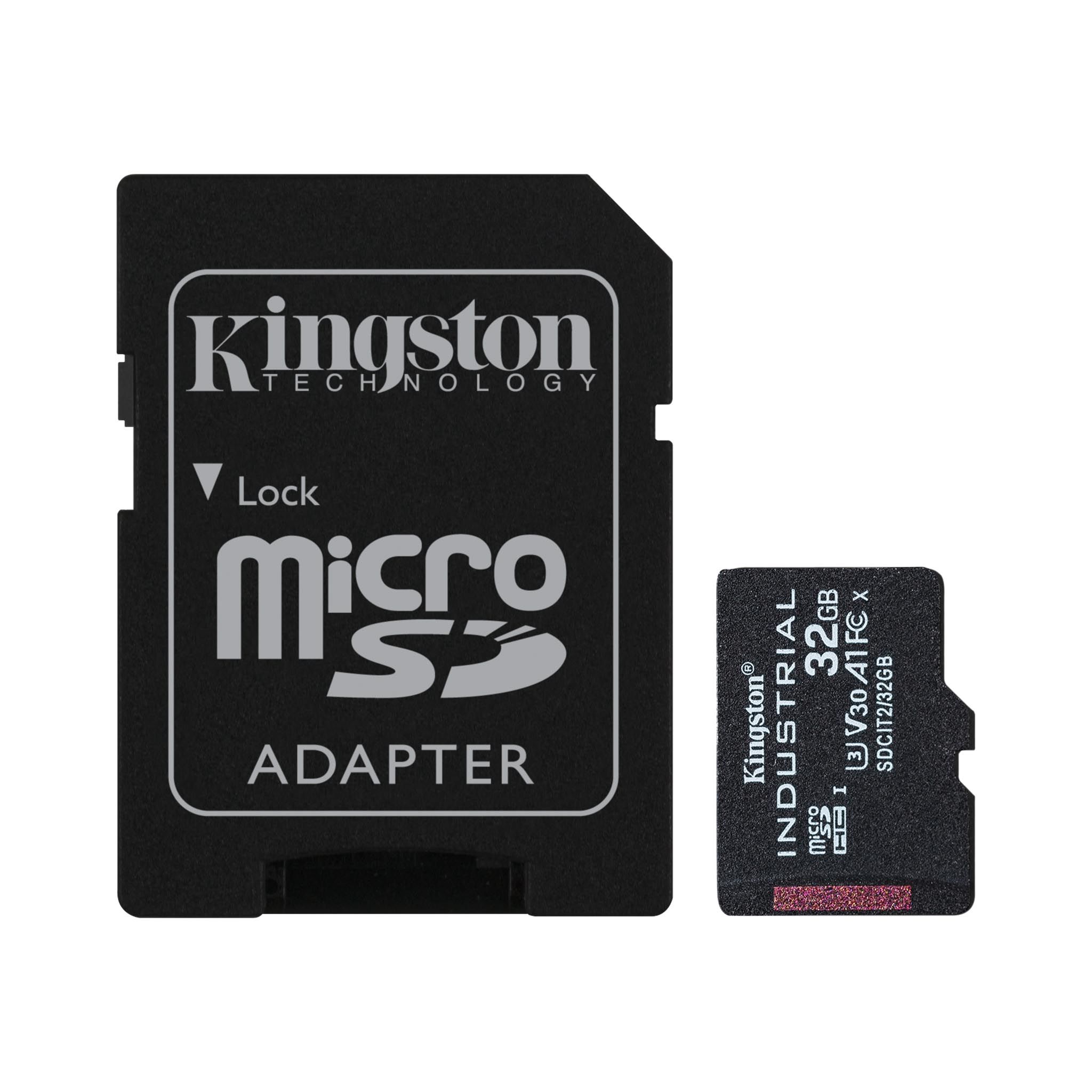 

Карта памяти промышленная 32Gb microSDHC Kingston Industrial Class 10 UHS-I U3 V30 A1 + адаптер (SDCIT2/32GB), SDCIT2/32GB