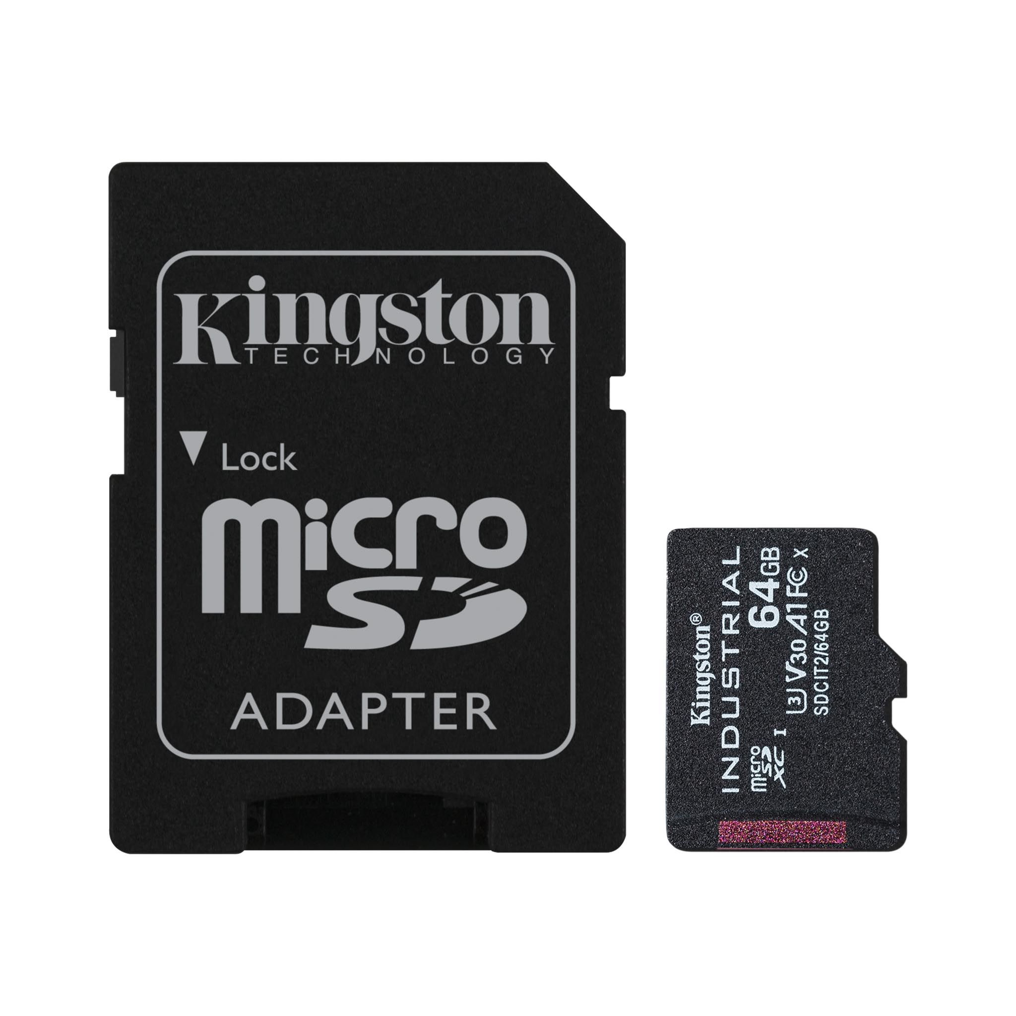 Карта памяти промышленная 64Gb microSDXC Kingston Industrial Class 10 UHS-I U3 V30 A1 + адаптер (SDCIT2/64GB)