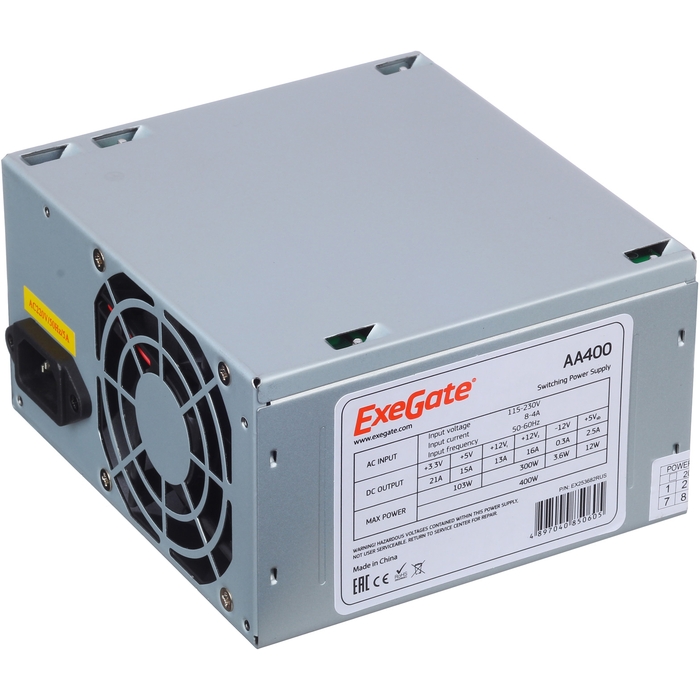 

Блок питания 400 Вт ATX Exegate AA400, 80 мм (EX253682RUS-S), Серебристый, AA400