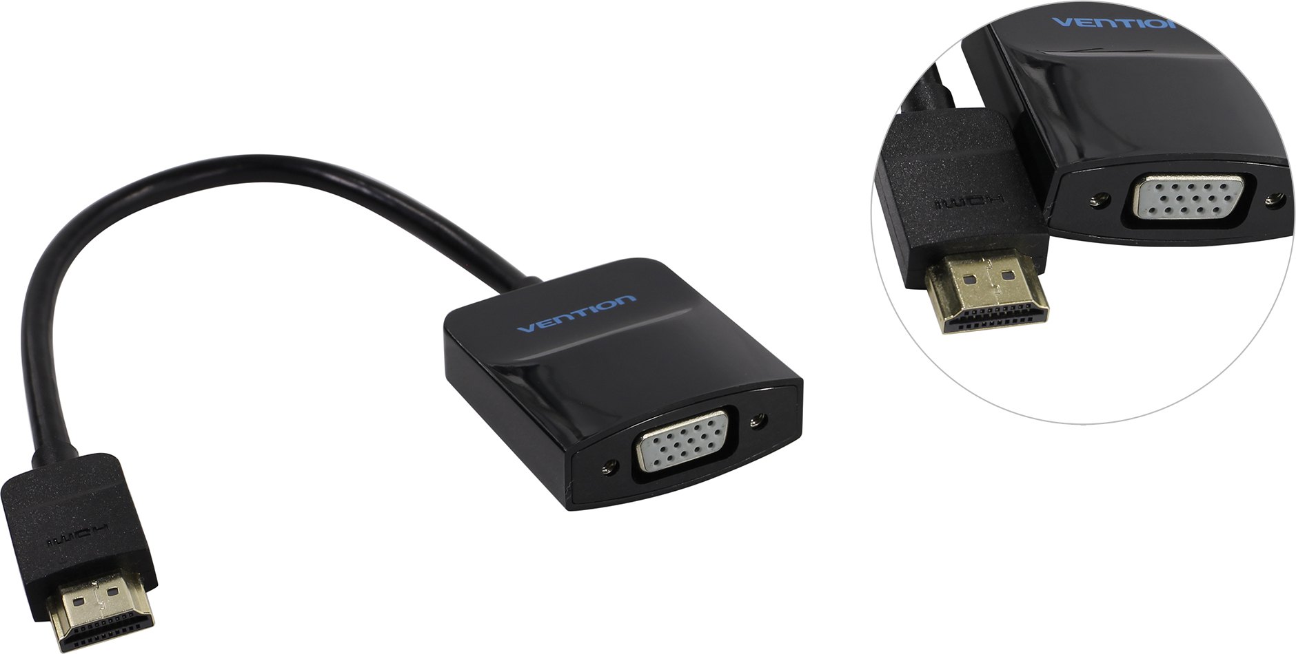 Конвертер Vention, HDMI(19M)-VGA(15F)/Jack 3.5mm(F)/microUSB(F), черный