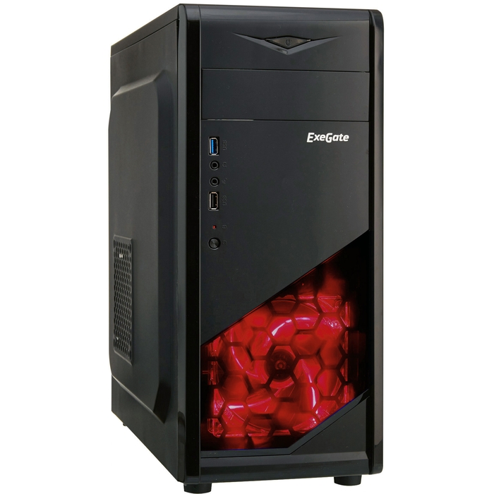 Корпус ExeGate EVO-8207-NPX500, ATX, Midi-Tower, USB 3.0, красная подсветка, черный, 500 Вт (EX289684RUS)