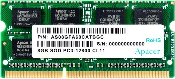 Память DDR3 SODIMM 8Gb, 1600MHz Apacer (AS08GFA60CATBGC/DS.08G2K.KAM)