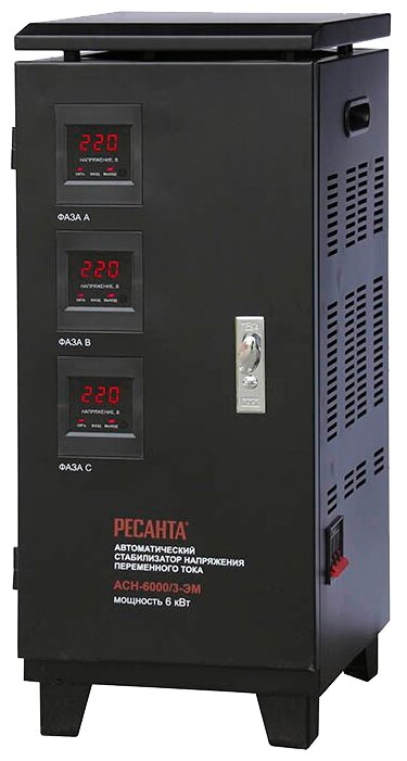 

Стабилизатор напряжения Ресанта АСН-6000/3-ЭМ, 6 кВт, клеммная колодка, черный (63/4/3), АСН-6000/3-ЭМ