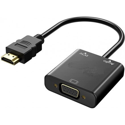

Кабель-переходник (адаптер) HDMI(19M)-VGA(15F)/Jack 3.5mm(F), черный KS-is (KS-426)