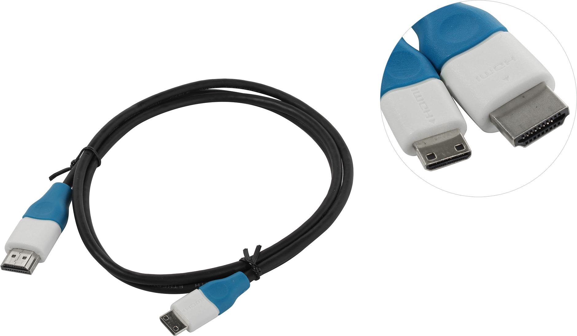 

Кабель HDMI(19M)-Mini HDMI(19M) v1.4 4K, экранированный, 1 м, черный Smartbuy (K-310-180)