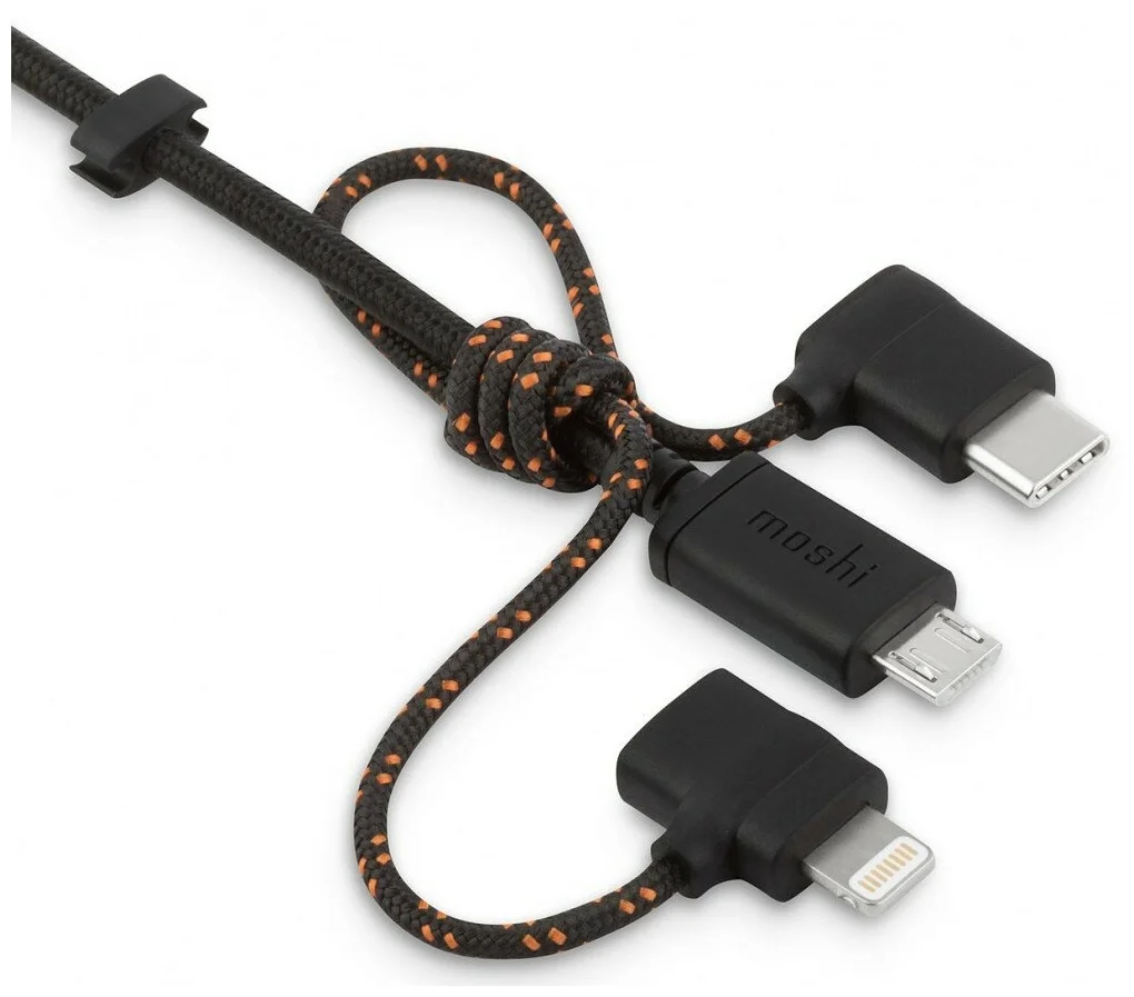 

Кабель USB 2.0(Am)-Lightning 8-pin(m)+Micro USB 2.0(Am)+USB 2.0 Type-C(m), 1м, черный Moshi (99MO023047), 0