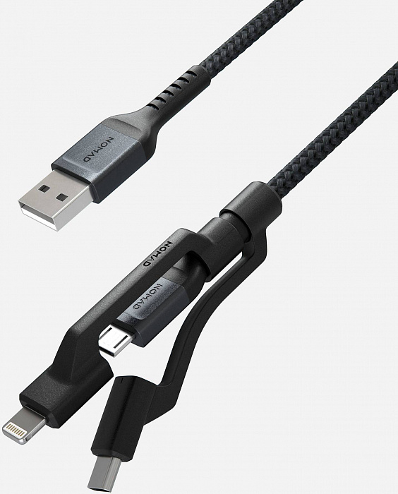 Кабель USB 2.0(Am)-Lightning 8-pin(m)+Micro USB 2.0(Am)+USB 2.0 Type-C(m), 1.5м, черный Nomad (NM01012B00)