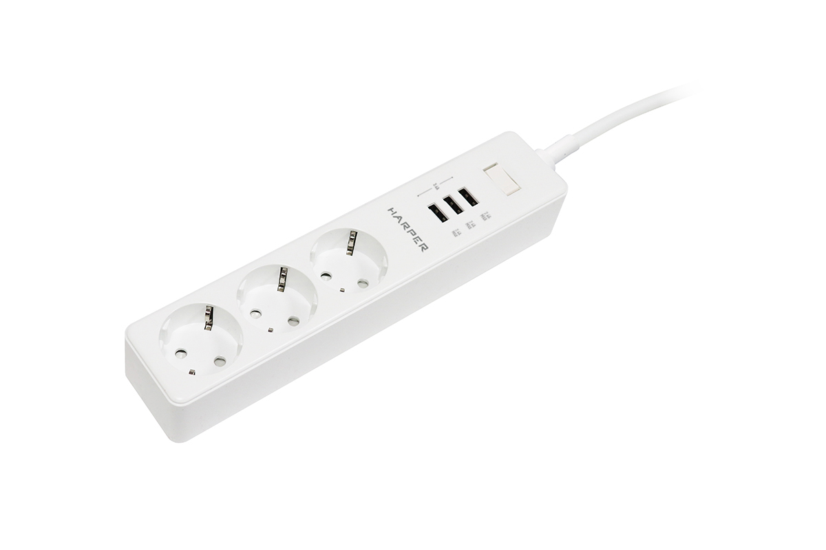 

Сетевой фильтр HARPER UCH-325, 3-розетки, 3xUSB, 3 м, белый (UCH-325 White), UCH-325