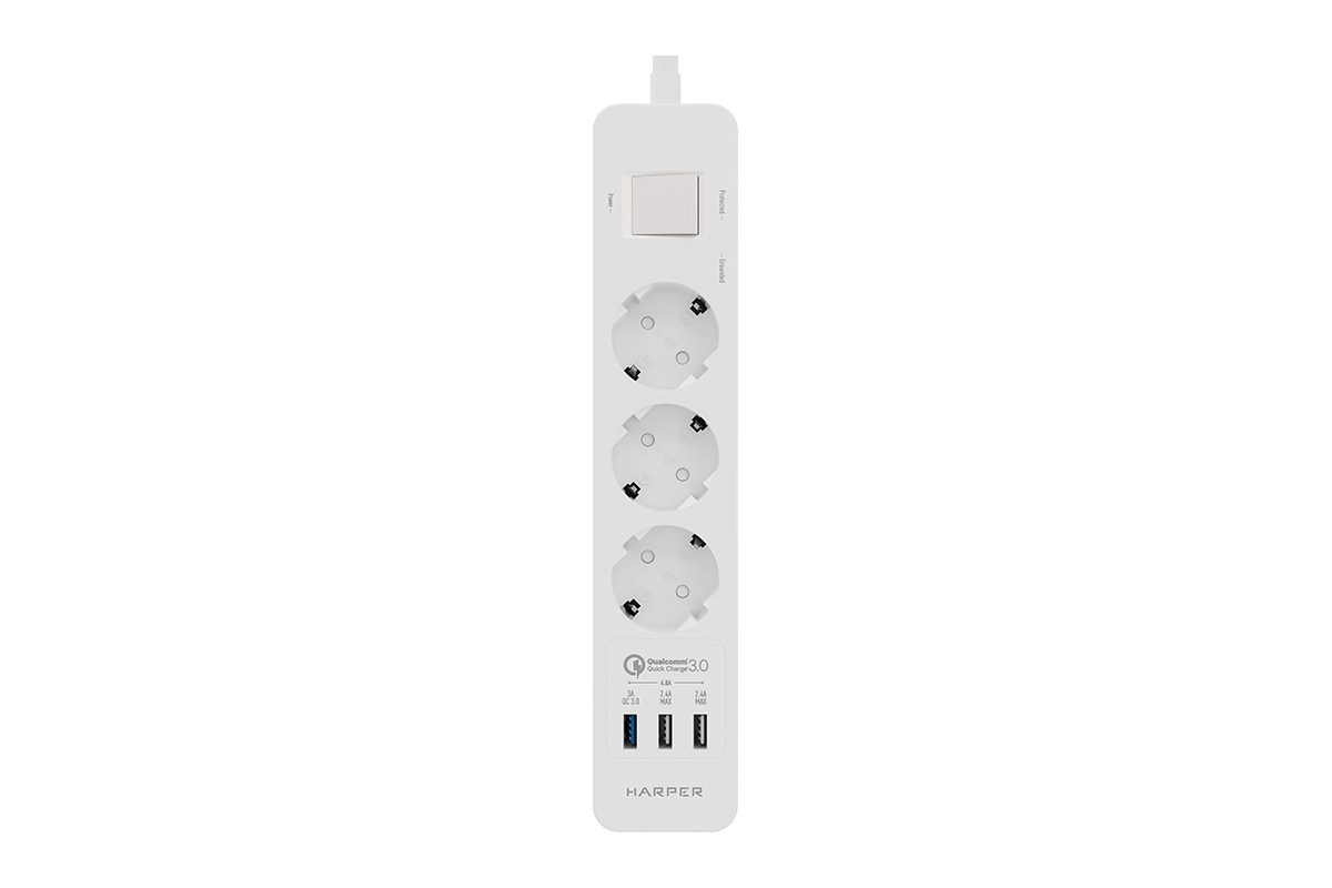 

Сетевой фильтр HARPER UCH-340, 3-розетки, 3xUSB, 1.5 м, белый (UCH-340 White QC3.0), UCH-340