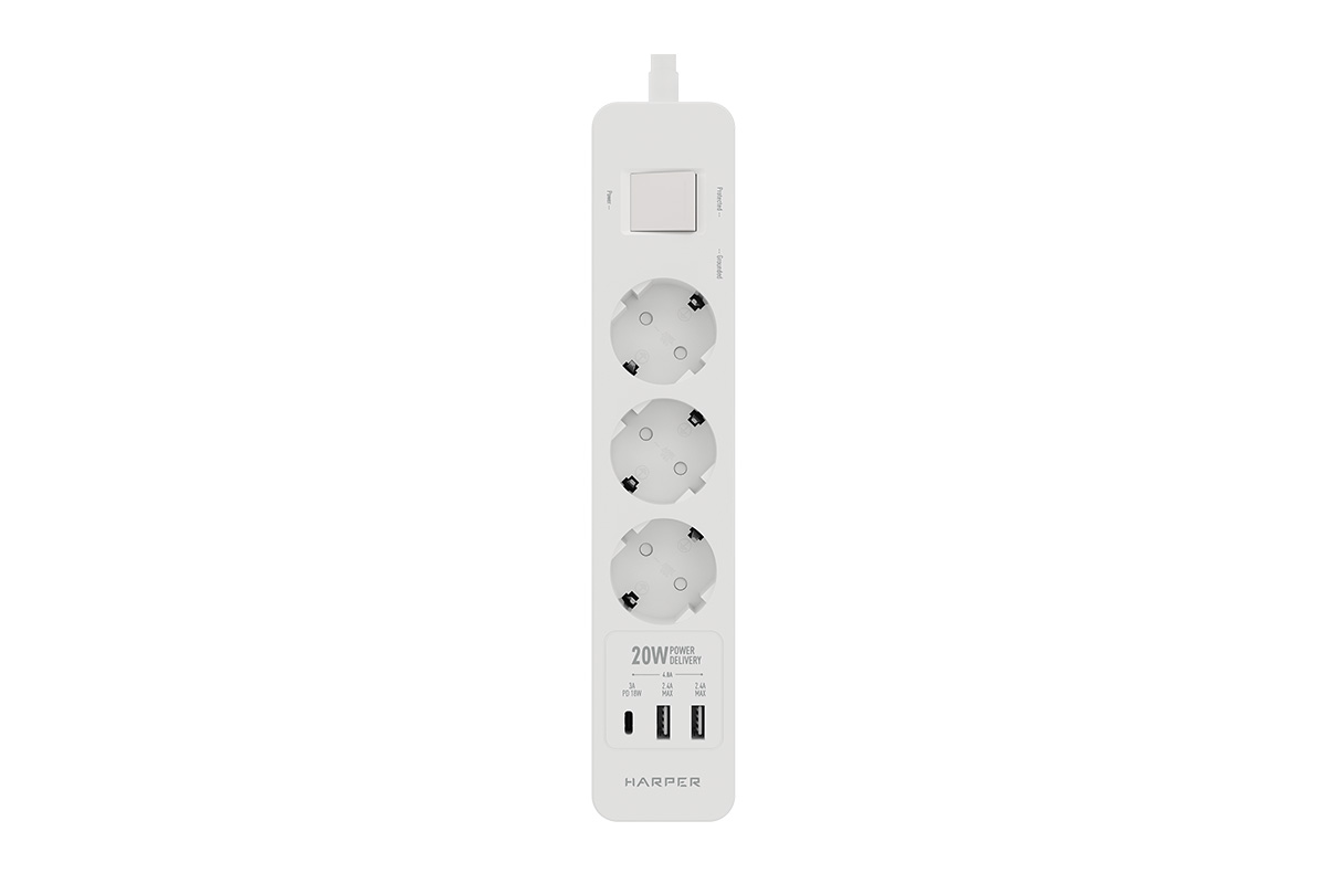 

Сетевой фильтр HARPER UCH-350, 3-розетки, 3xUSB, 1.5м, белый (UCH-350 White PD3.0), UCH-350
