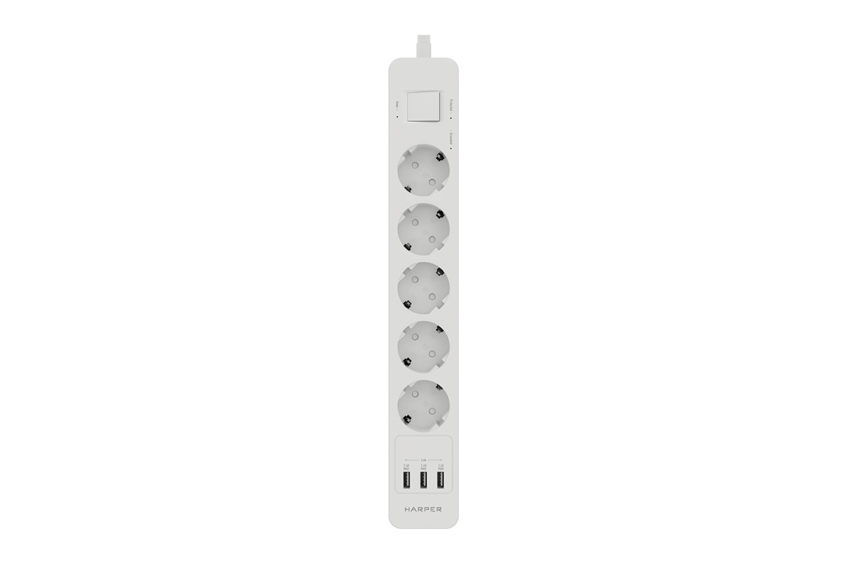 

Сетевой фильтр HARPER UCH-530, 5-розеток, 3xUSB, 1.5 м, белый (UCH-530 White), UCH-530